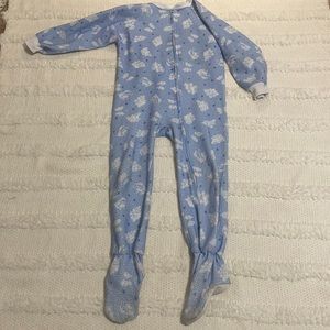 Y2K Footed pajamas winter pjs blue white clouds flame resistant zipper size 8 M